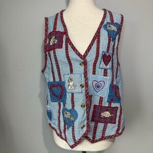Casey & Max Vintage Cat & Heart Patchwork Vest – Size M